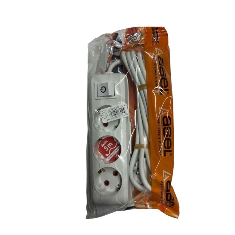 ASEL 3LÜ 5MT ANAHTARLI GRUP PRİZ