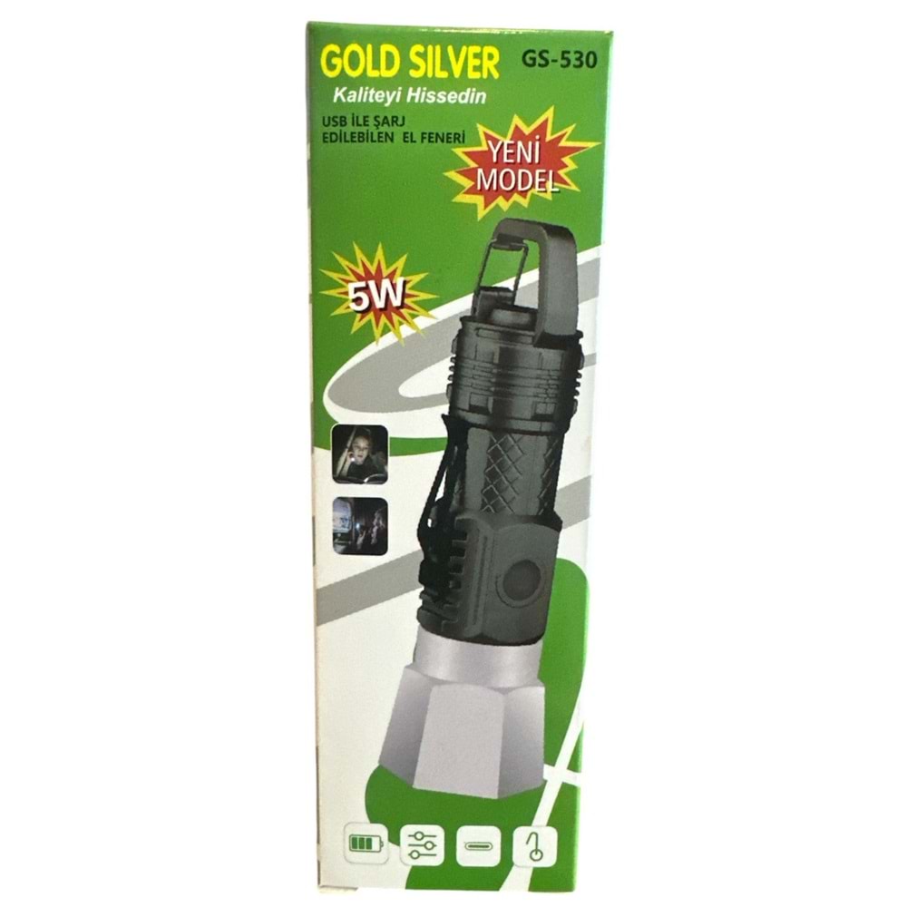 GOLD SILVER USB İLE ŞARJ EDİLEBİLEN EL FENERİ